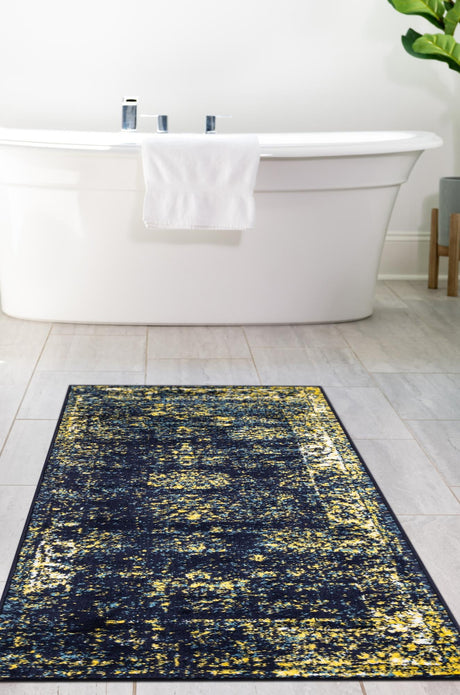 Navy Blue 2' x 13' 1 Sofia Runner Area Rug Durable Easy Clean Stain Resistant Unique Carpet for Affordable Interior Home Design for Sale at Rug Engine