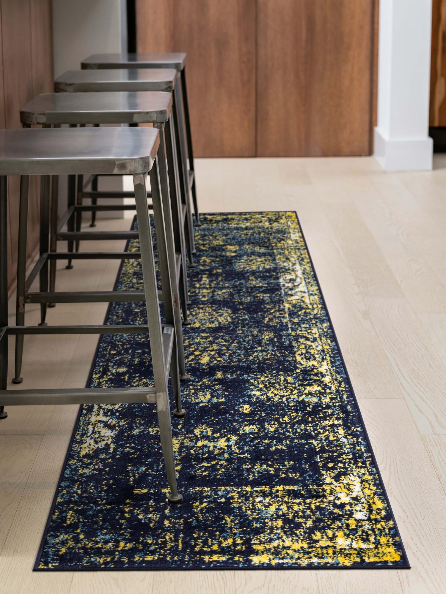 Navy Blue 3' 3 x 19' 8 Sofia Runner Area Rug Durable Easy Clean Stain Resistant Unique Carpet for Affordable Interior Home Design for Sale at Rug Engine
