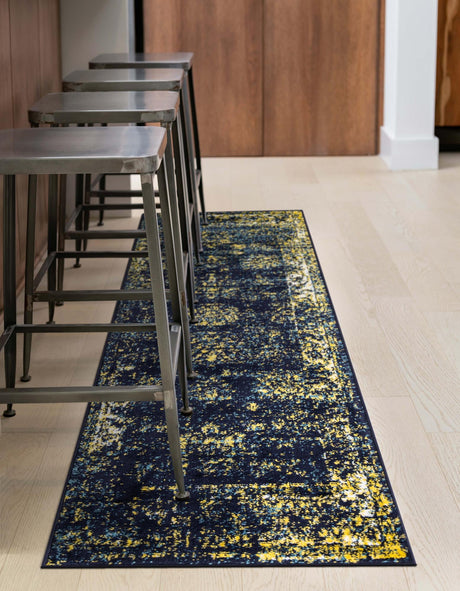 Navy Blue 3' 3 x 16' 5 Sofia Runner Area Rug Durable Easy Clean Stain Resistant Unique Carpet for Affordable Interior Home Design for Sale at Rug Engine
