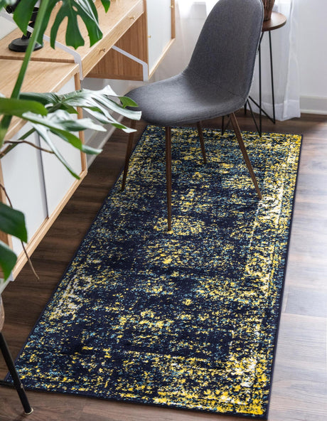 Navy Blue 3' 3 x 16' 5 Sofia Runner Area Rug Durable Easy Clean Stain Resistant Unique Carpet for Affordable Interior Home Design for Sale at Rug Engine
