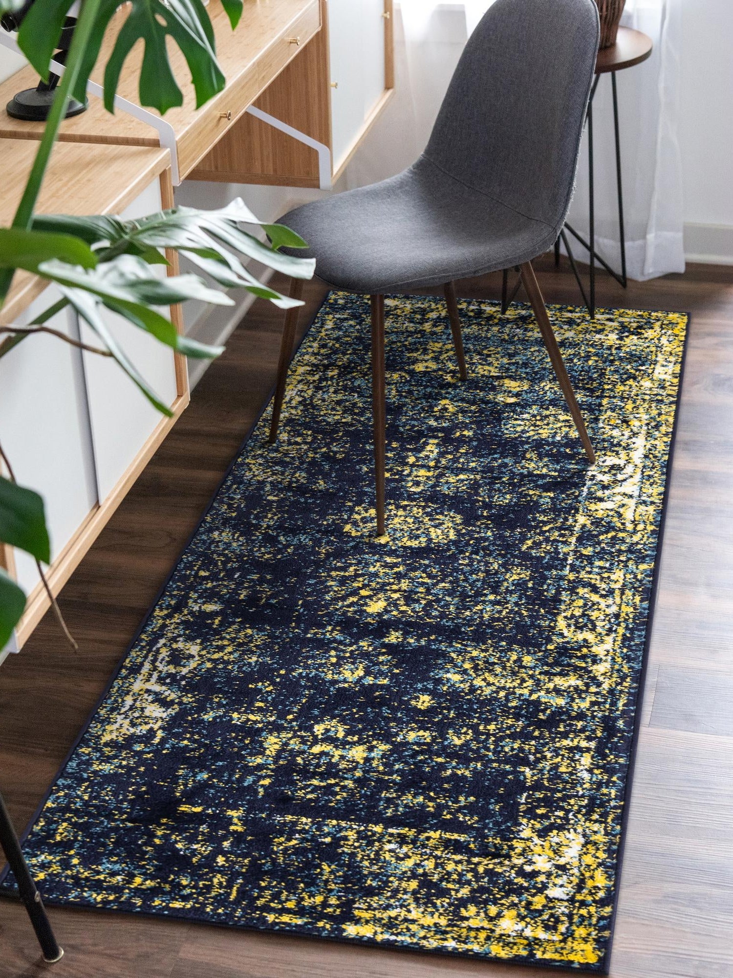 Navy Blue 2' x 13' 1 Sofia Runner Area Rug Durable Easy Clean Stain Resistant Unique Carpet for Affordable Interior Home Design for Sale at Rug Engine