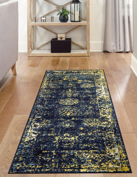 Navy Blue 2' x 6' 7 Sofia Runner Area Rug Durable Easy Clean Stain Resistant Unique Carpet for Affordable Interior Home Design for Sale at Rug Engine