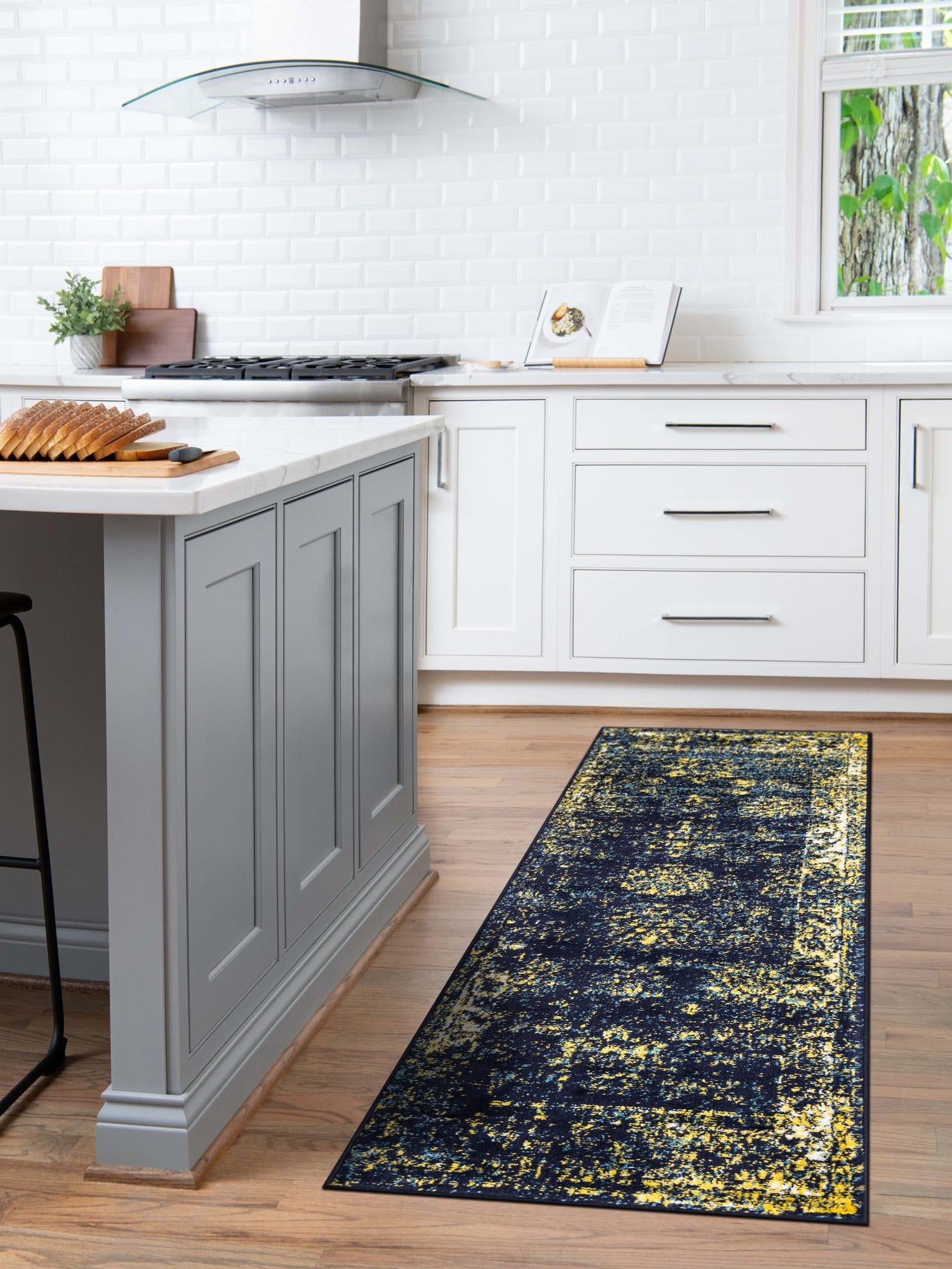 Navy Blue 3' 3 x 19' 8 Sofia Runner Area Rug Durable Easy Clean Stain Resistant Unique Carpet for Affordable Interior Home Design for Sale at Rug Engine