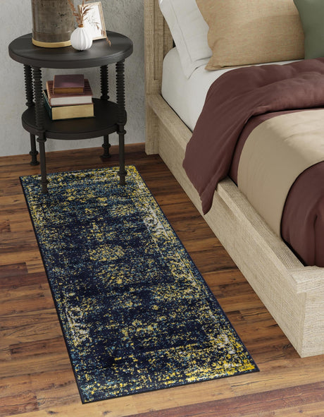Navy Blue 2' x 9' 10 Sofia Runner Area Rug Durable Easy Clean Stain Resistant Unique Carpet for Affordable Interior Home Design for Sale at Rug Engine