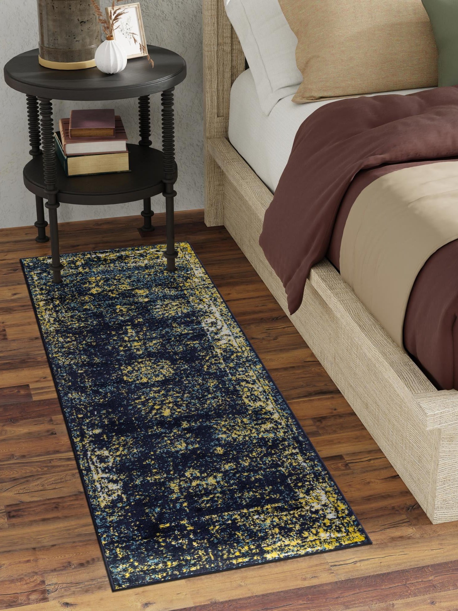 Navy Blue 3' 3 x 16' 5 Sofia Runner Area Rug Durable Easy Clean Stain Resistant Unique Carpet for Affordable Interior Home Design for Sale at Rug Engine