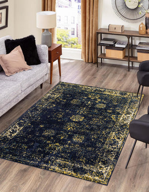 Navy Blue 4' 1 x 6' 1 Sofia Rectangle Area Rug Durable Easy Clean Stain Resistant Unique Carpet for Affordable Interior Home Design for Sale at Rug Engine