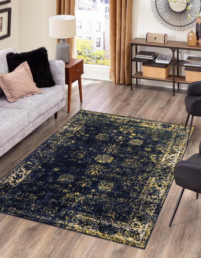 Navy Blue 4' 1 x 6' 1 Sofia Rectangle Area Rug Durable Easy Clean Stain Resistant Unique Carpet for Affordable Interior Home Design for Sale at Rug Engine