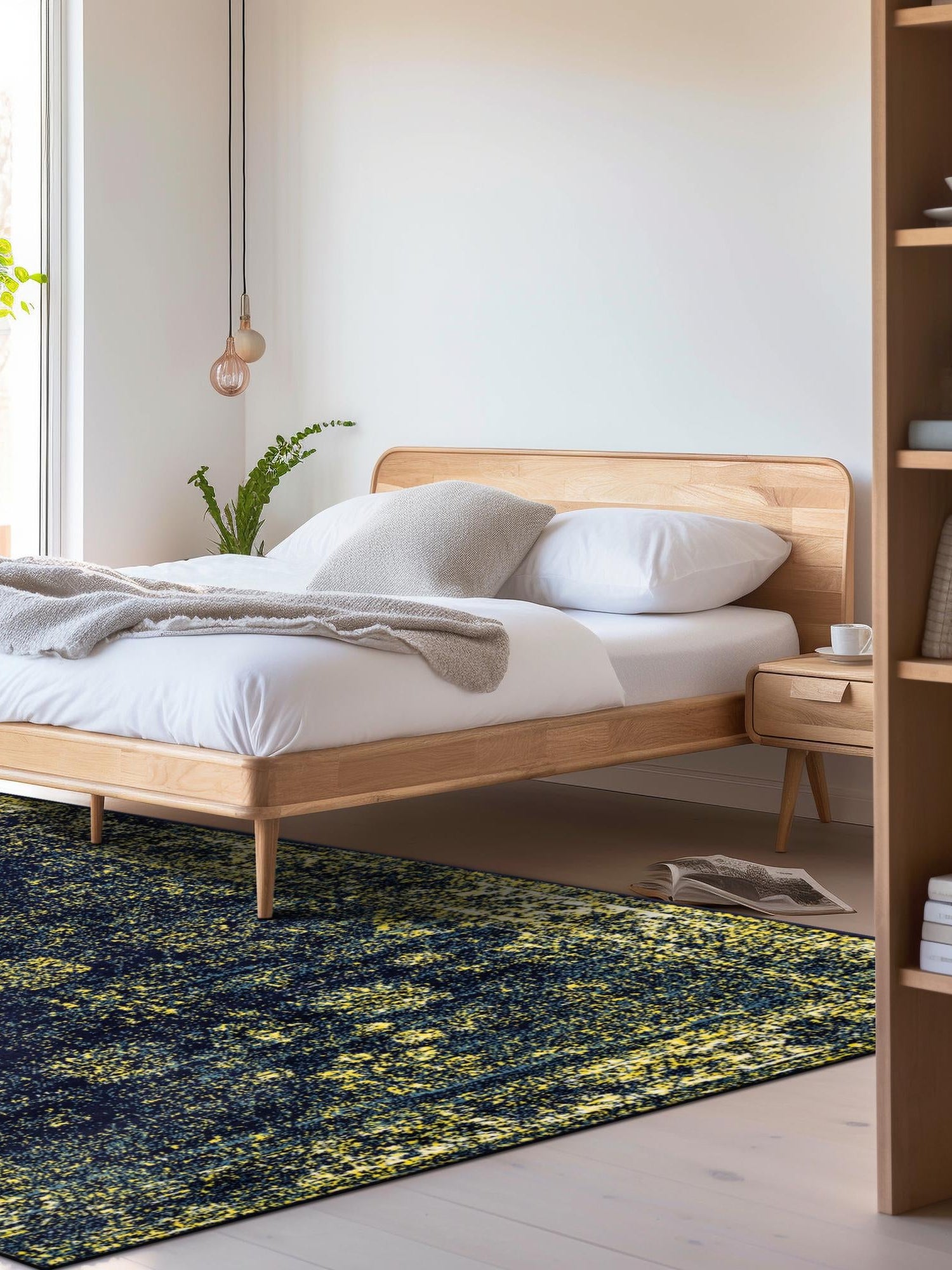 Navy Blue 4' 1 x 6' 1 Sofia Rectangle Area Rug Durable Easy Clean Stain Resistant Unique Carpet for Affordable Interior Home Design for Sale at Rug Engine