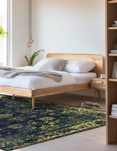 Navy Blue 4' 1 x 6' 1 Sofia Rectangle Area Rug Durable Easy Clean Stain Resistant Unique Carpet for Affordable Interior Home Design for Sale at Rug Engine