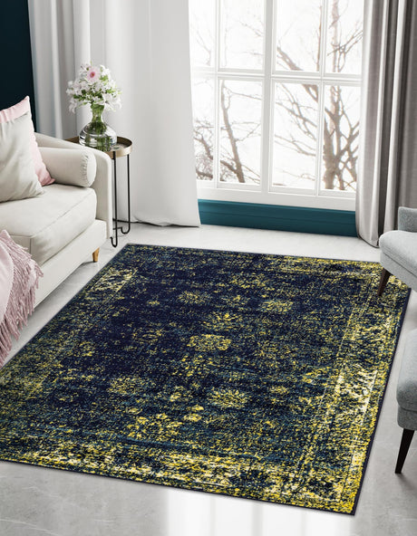 Navy Blue 6' 1 x 9' Sofia Rectangle Area Rug Durable Easy Clean Stain Resistant Unique Carpet for Affordable Interior Home Design for Sale at Rug Engine