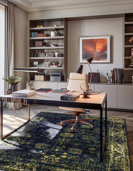 Navy Blue 7' 10 x 11' Sofia Rectangle Area Rug Durable Easy Clean Stain Resistant Unique Carpet for Affordable Interior Home Design for Sale at Rug Engine