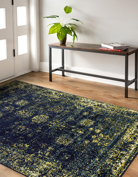 Navy Blue 6' 1 x 9' Sofia Rectangle Area Rug Durable Easy Clean Stain Resistant Unique Carpet for Affordable Interior Home Design for Sale at Rug Engine