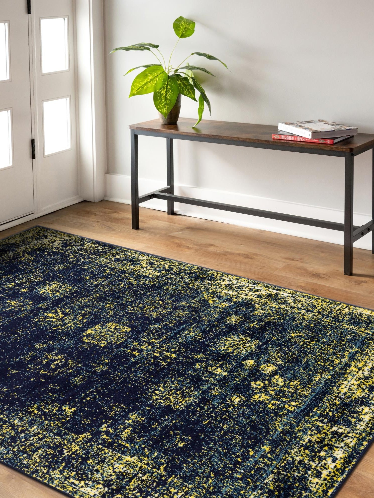 Navy Blue 4' 1 x 6' 1 Sofia Rectangle Area Rug Durable Easy Clean Stain Resistant Unique Carpet for Affordable Interior Home Design for Sale at Rug Engine