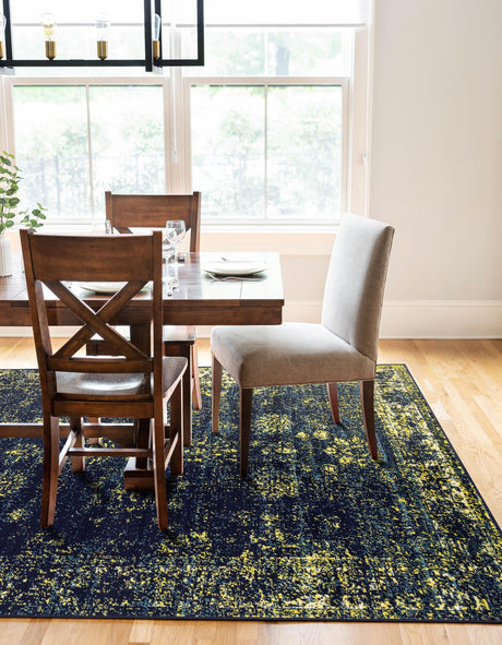 Navy Blue 4' 1 x 6' 1 Sofia Rectangle Area Rug Durable Easy Clean Stain Resistant Unique Carpet for Affordable Interior Home Design for Sale at Rug Engine