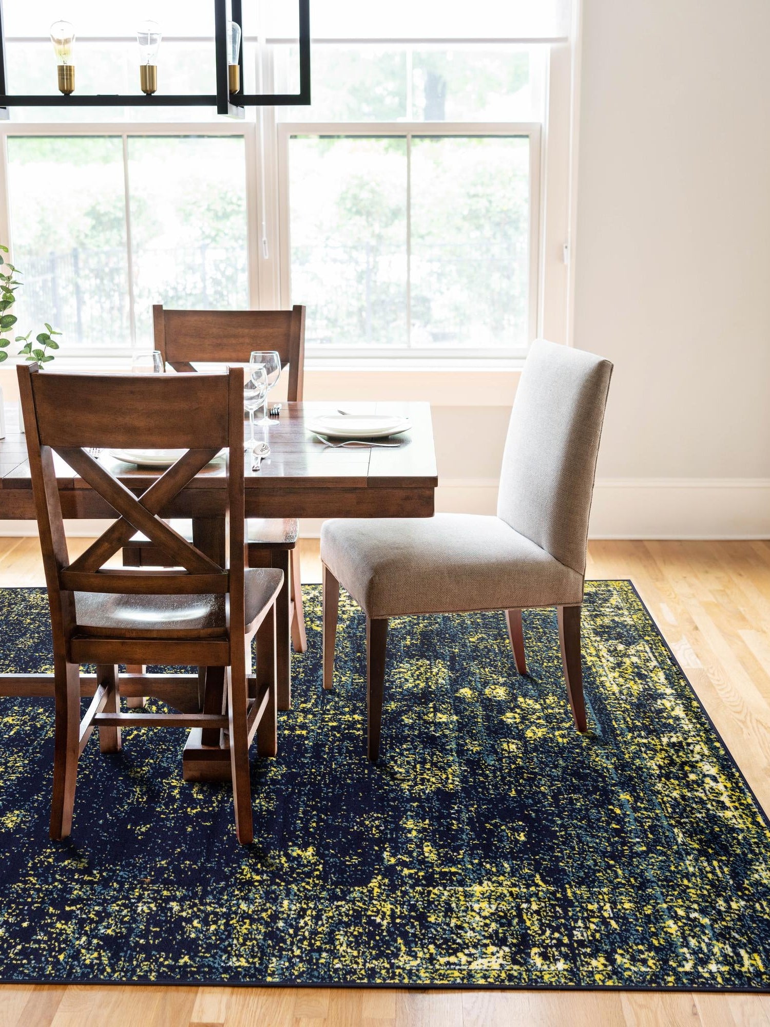 Navy Blue 7' 1 x 10' Sofia Rectangle Area Rug Durable Easy Clean Stain Resistant Unique Carpet for Affordable Interior Home Design for Sale at Rug Engine