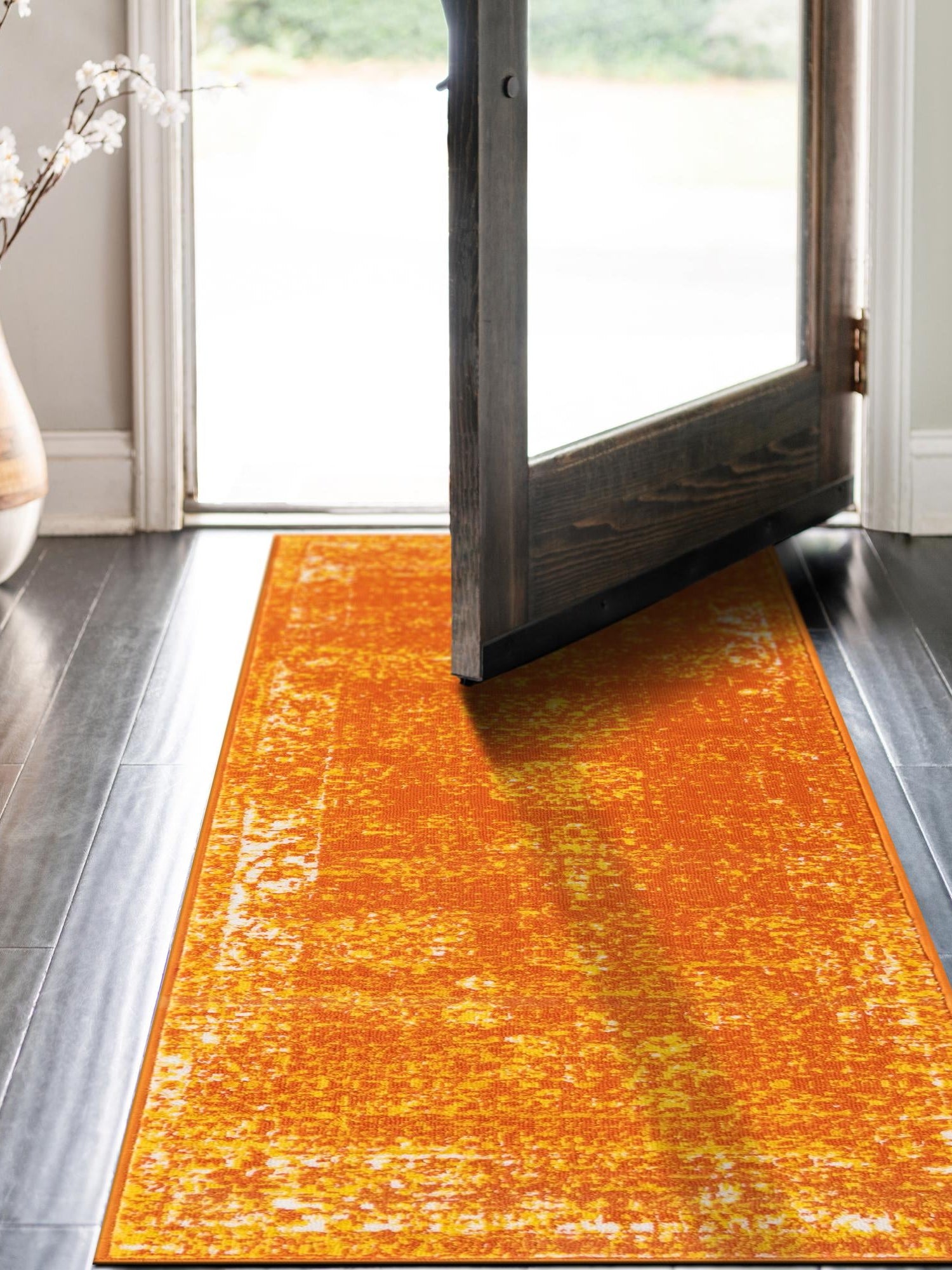 Orange 2' x 9' 10 Sofia Runner Area Rug Durable Easy Clean Stain Resistant Unique Carpet for Affordable Interior Home Design for Sale at Rug Engine