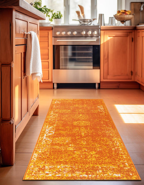 Orange 2' x 6' 7 Sofia Runner Area Rug Durable Easy Clean Stain Resistant Unique Carpet for Affordable Interior Home Design for Sale at Rug Engine