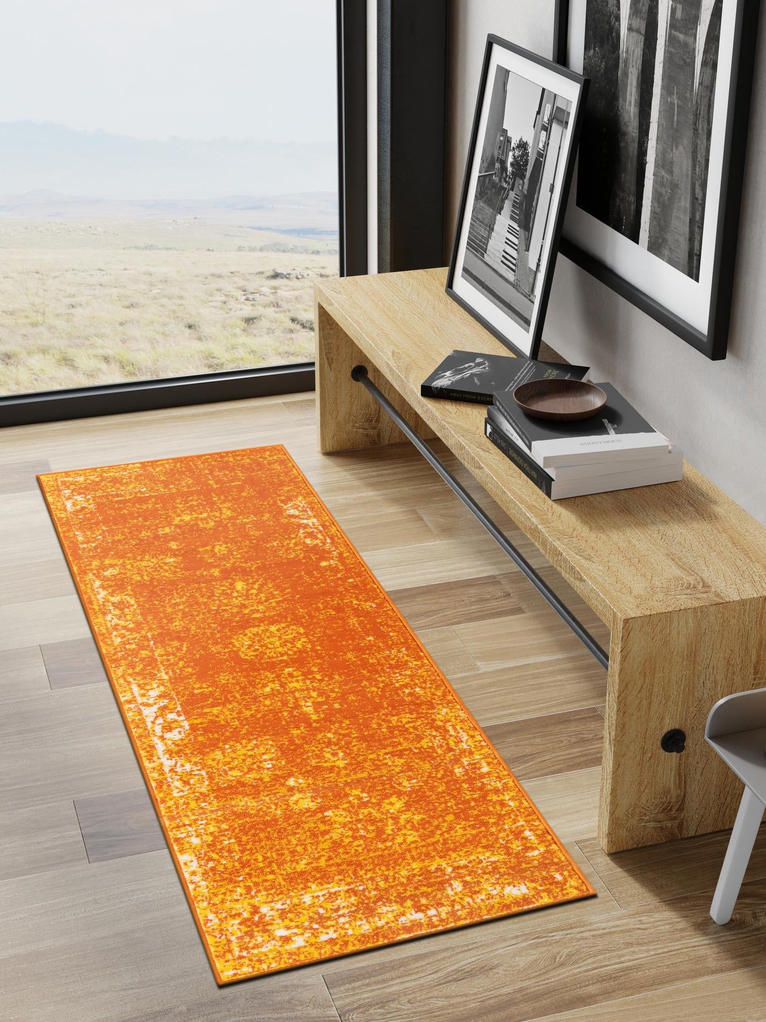 Orange 3' 3 x 16' 5 Sofia Runner Area Rug Durable Easy Clean Stain Resistant Unique Carpet for Affordable Interior Home Design for Sale at Rug Engine