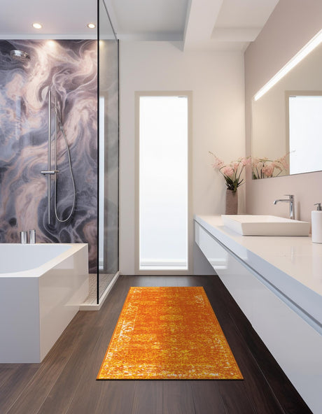 Orange 3' 3 x 19' 8 Sofia Runner Area Rug Durable Easy Clean Stain Resistant Unique Carpet for Affordable Interior Home Design for Sale at Rug Engine