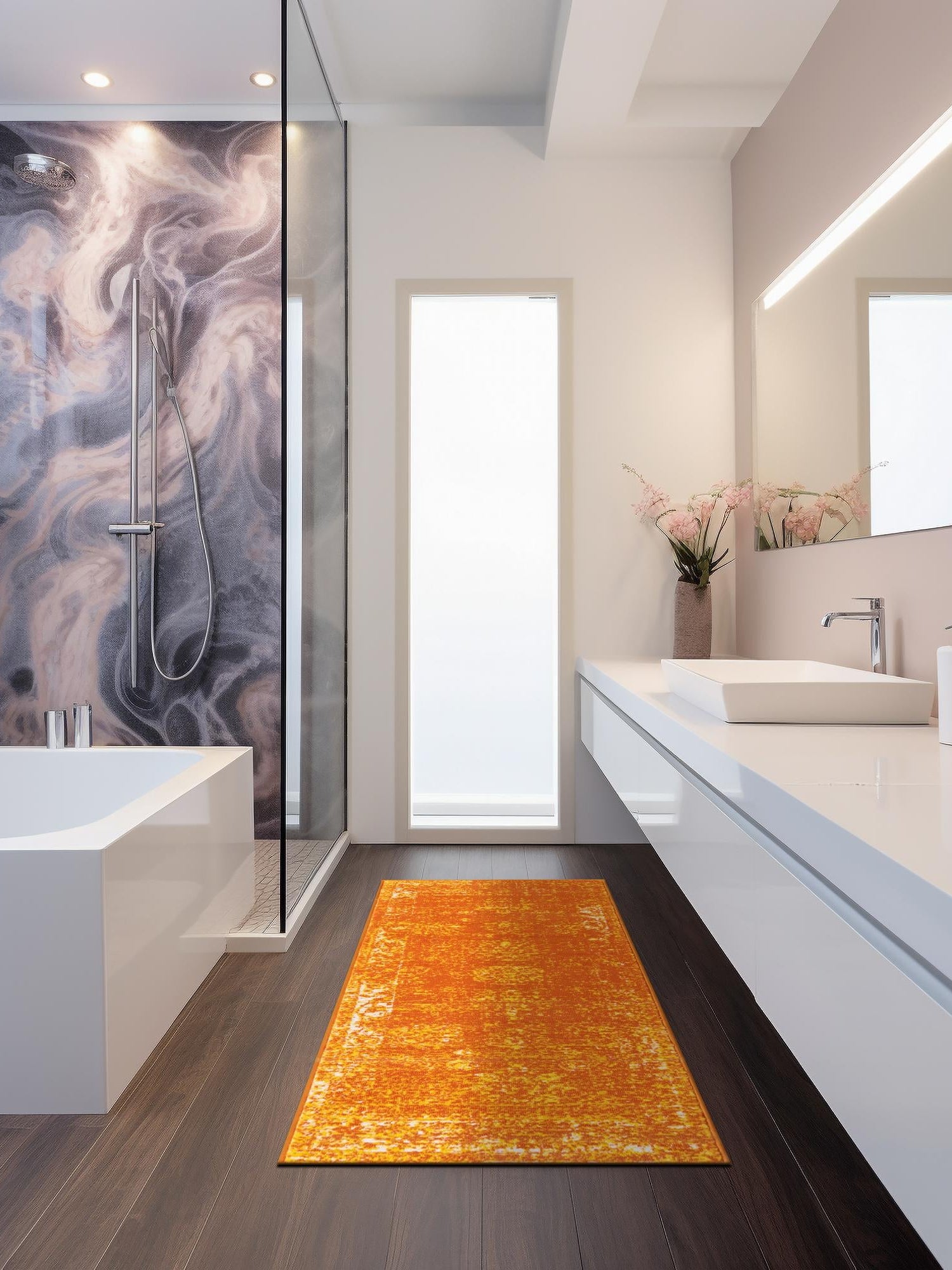 Orange 2' x 13' 1 Sofia Runner Area Rug Durable Easy Clean Stain Resistant Unique Carpet for Affordable Interior Home Design for Sale at Rug Engine