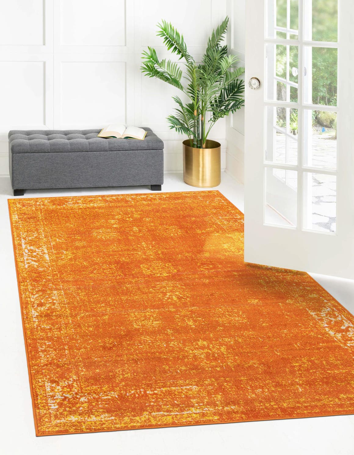 Orange 5' 3 x 8' Sofia Rectangle Area Rug Durable Easy Clean Stain Resistant Unique Carpet for Affordable Interior Home Design for Sale at Rug Engine