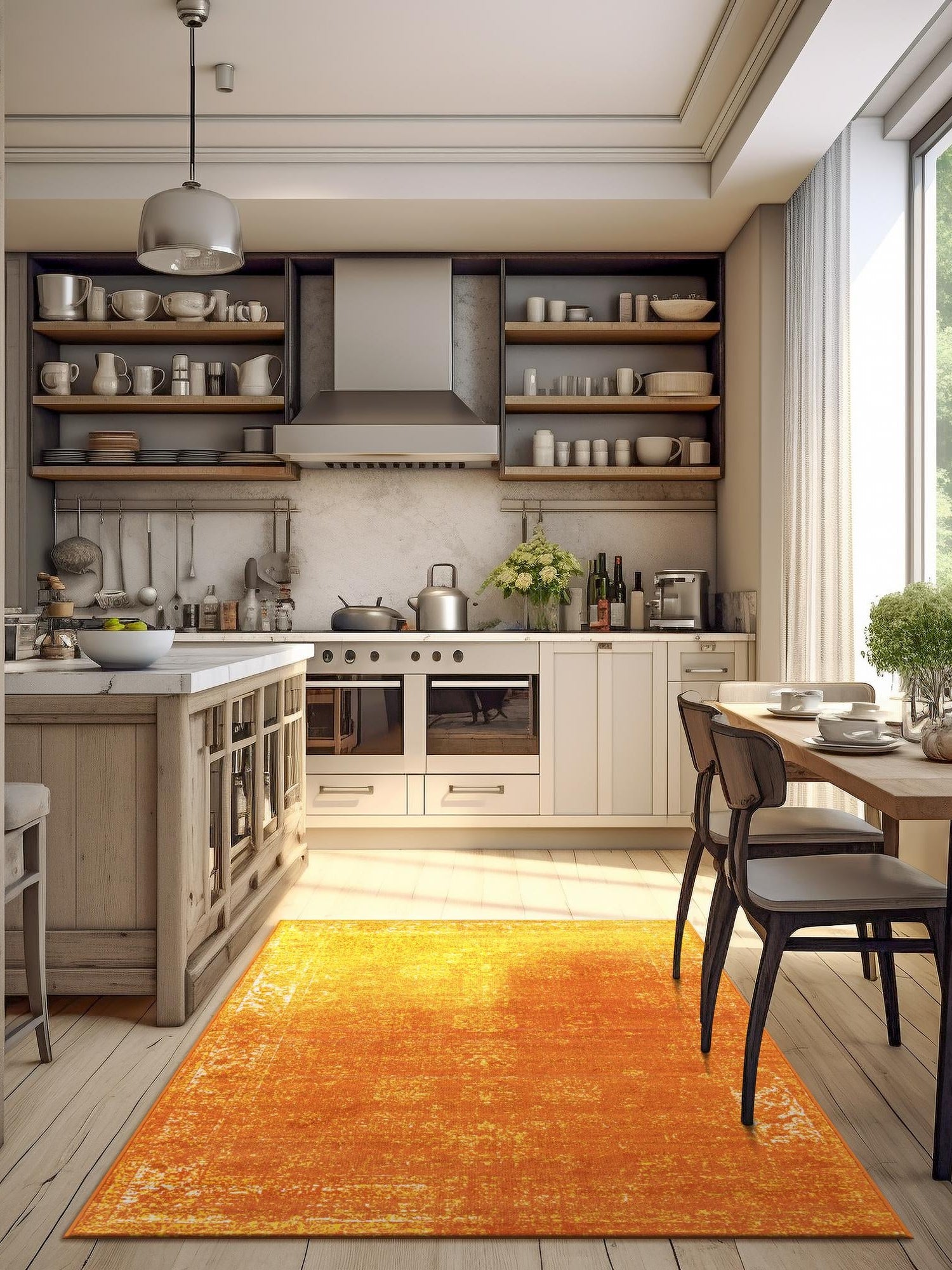 Orange 6' 1 x 9' Sofia Rectangle Area Rug Durable Easy Clean Stain Resistant Unique Carpet for Affordable Interior Home Design for Sale at Rug Engine