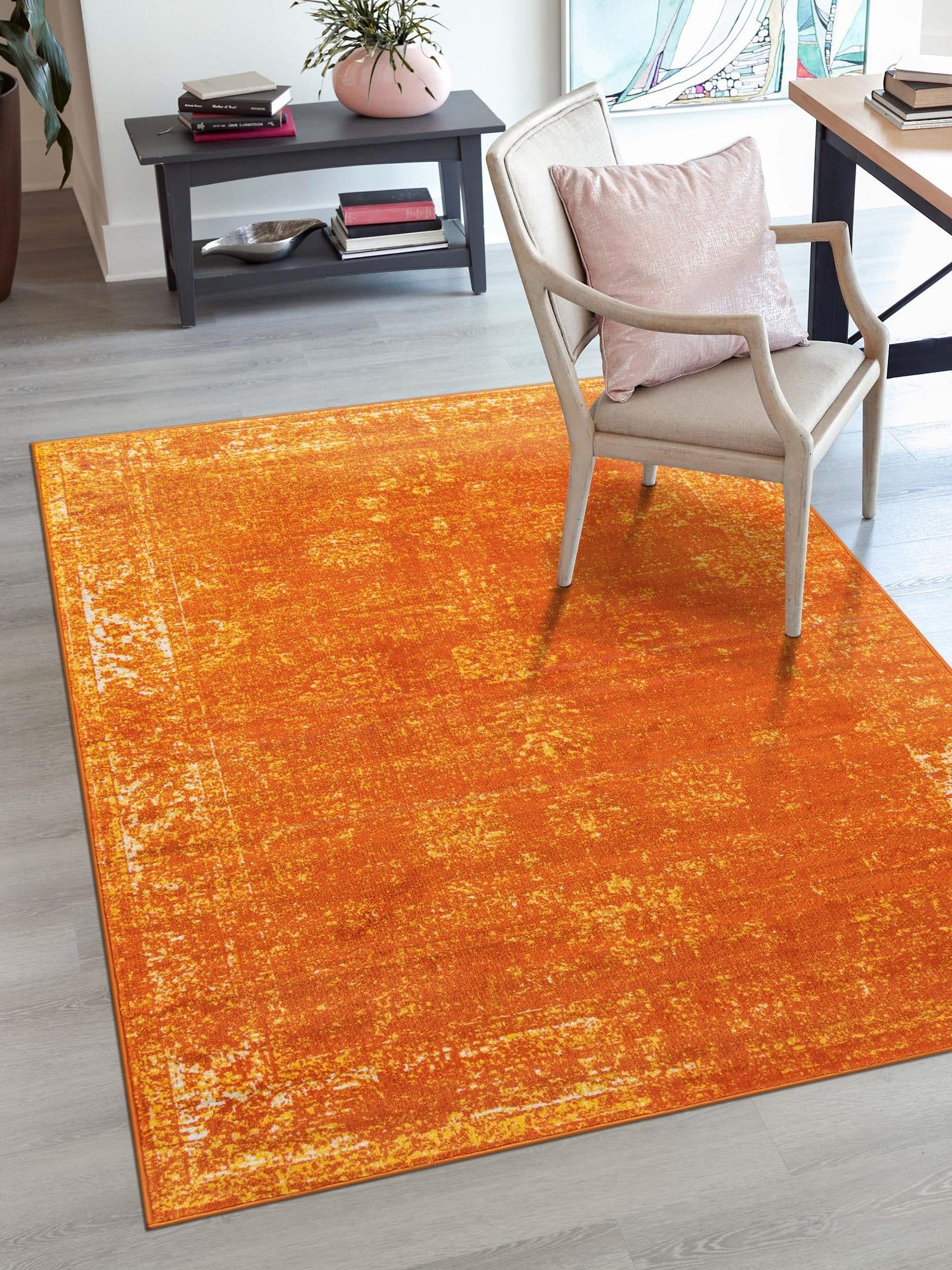 Orange 3' 1 x 5' 3 Sofia Rectangle Area Rug Durable Easy Clean Stain Resistant Unique Carpet for Affordable Interior Home Design for Sale at Rug Engine