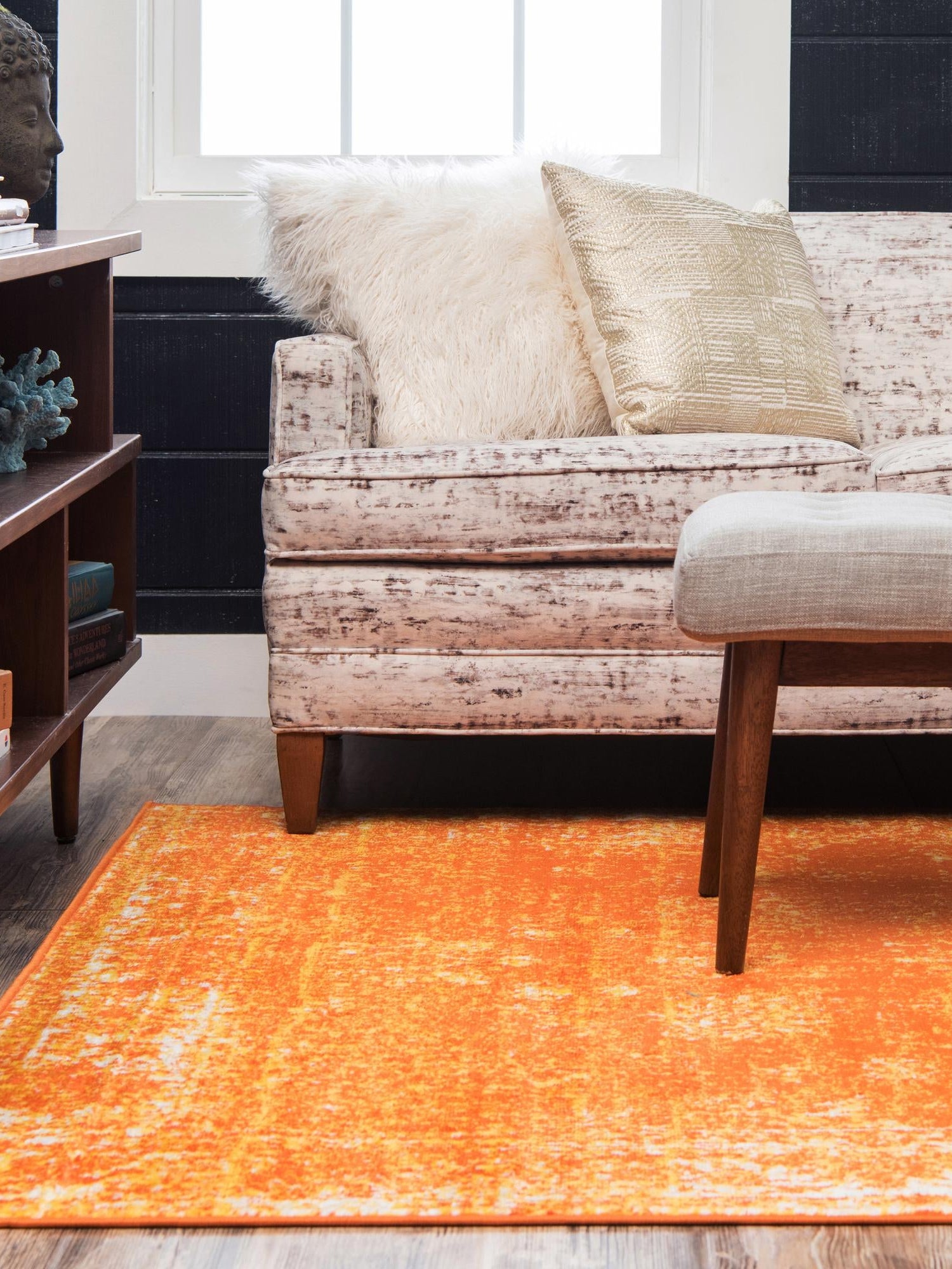 Orange 4' 1 x 6' 1 Sofia Rectangle Area Rug Durable Easy Clean Stain Resistant Unique Carpet for Affordable Interior Home Design for Sale at Rug Engine