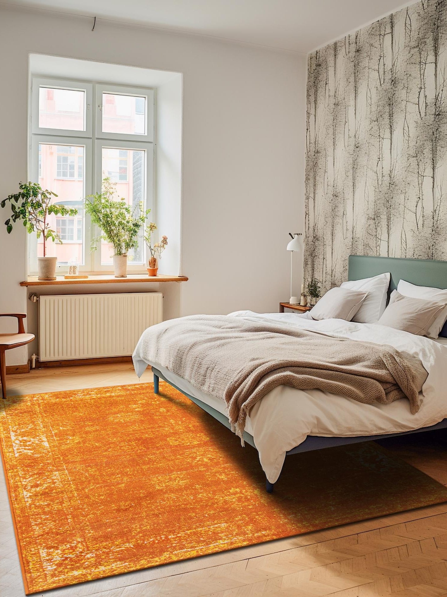 Orange 4' 1 x 6' 1 Sofia Rectangle Area Rug Durable Easy Clean Stain Resistant Unique Carpet for Affordable Interior Home Design for Sale at Rug Engine