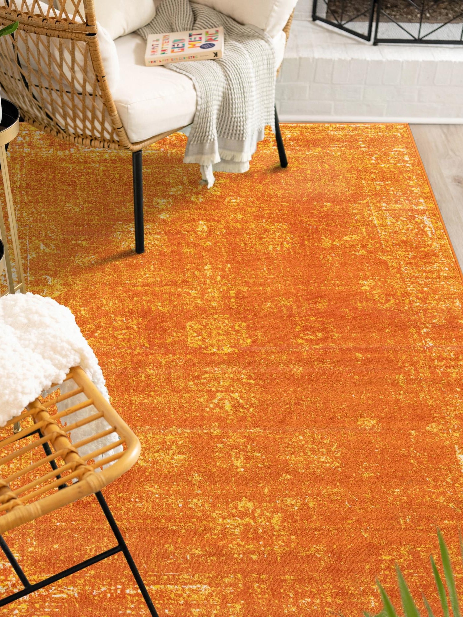 Orange 5' 3 x 8' Sofia Rectangle Area Rug Durable Easy Clean Stain Resistant Unique Carpet for Affordable Interior Home Design for Sale at Rug Engine