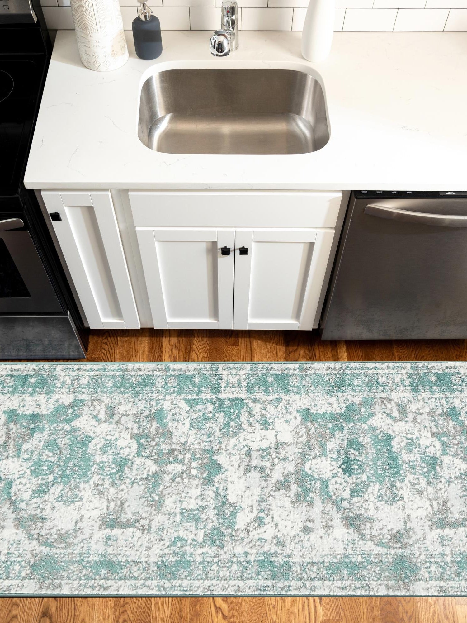 Turquoise 2' x 9' 10 Sofia Runner Area Rug Durable Easy Clean Stain Resistant Unique Carpet for Affordable Interior Home Design for Sale at Rug Engine