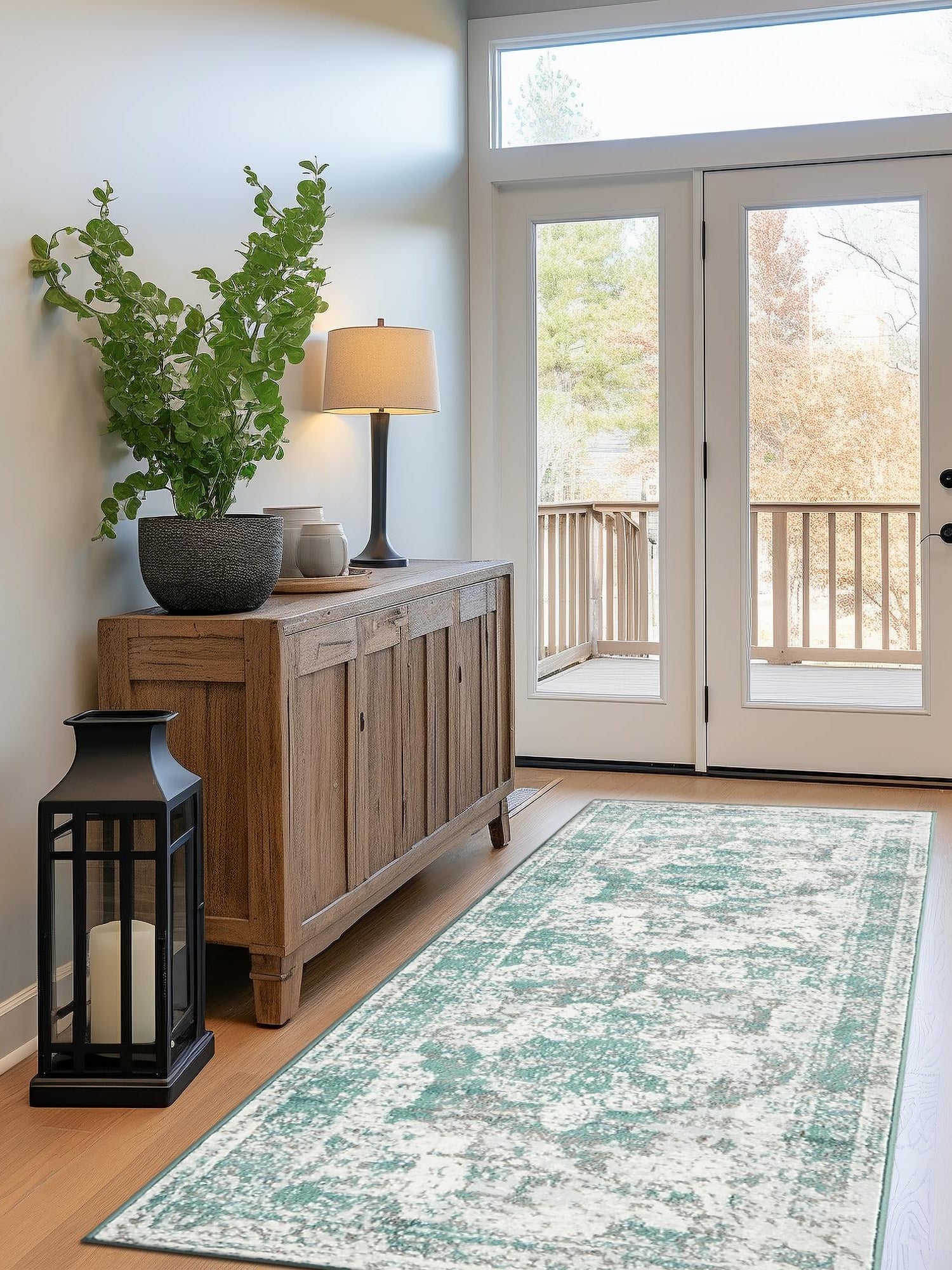 Turquoise 2' x 6' 7 Sofia Runner Area Rug Durable Easy Clean Stain Resistant Unique Carpet for Affordable Interior Home Design for Sale at Rug Engine