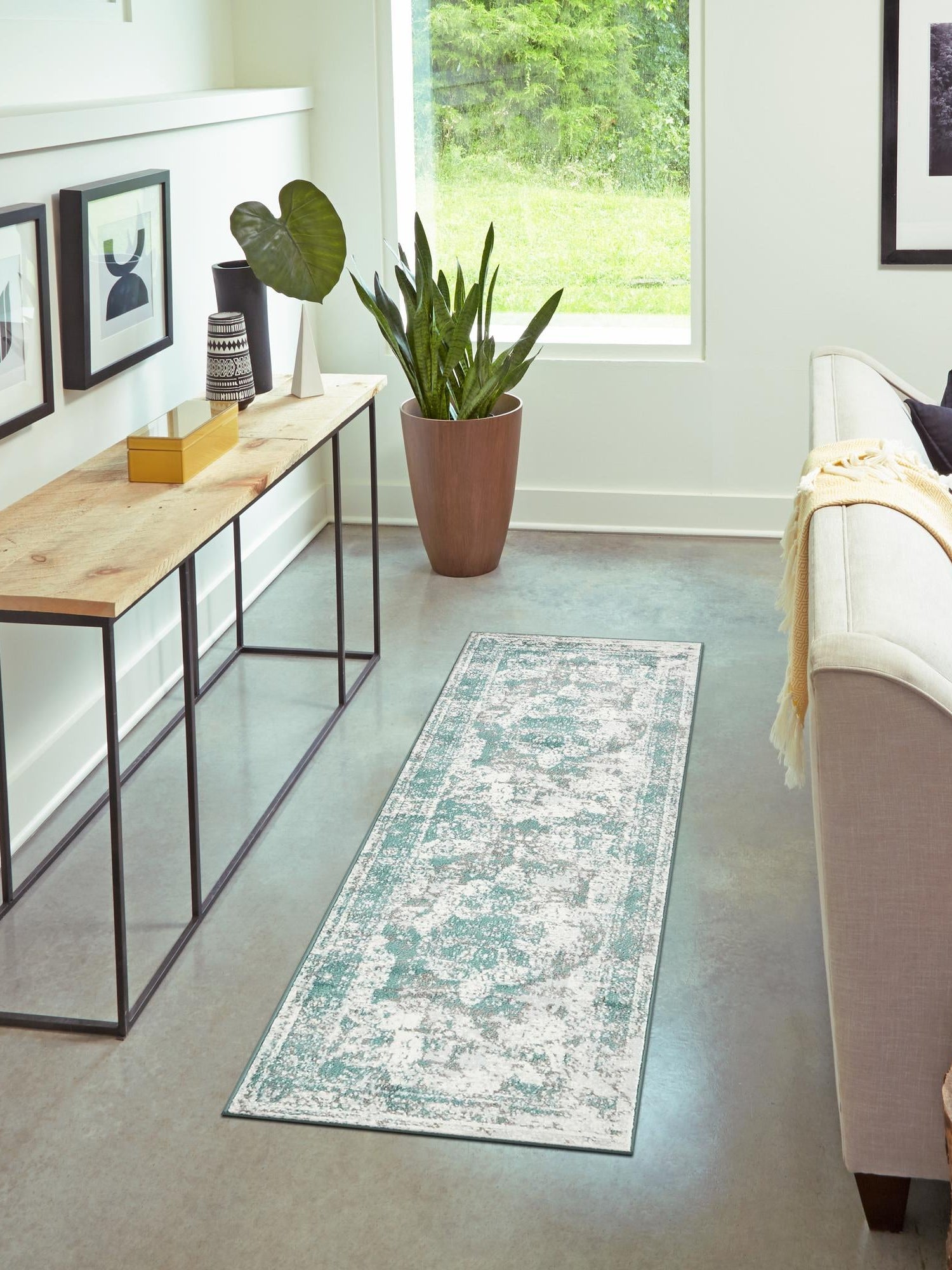 Turquoise 2' x 13' 1 Sofia Runner Area Rug Durable Easy Clean Stain Resistant Unique Carpet for Affordable Interior Home Design for Sale at Rug Engine