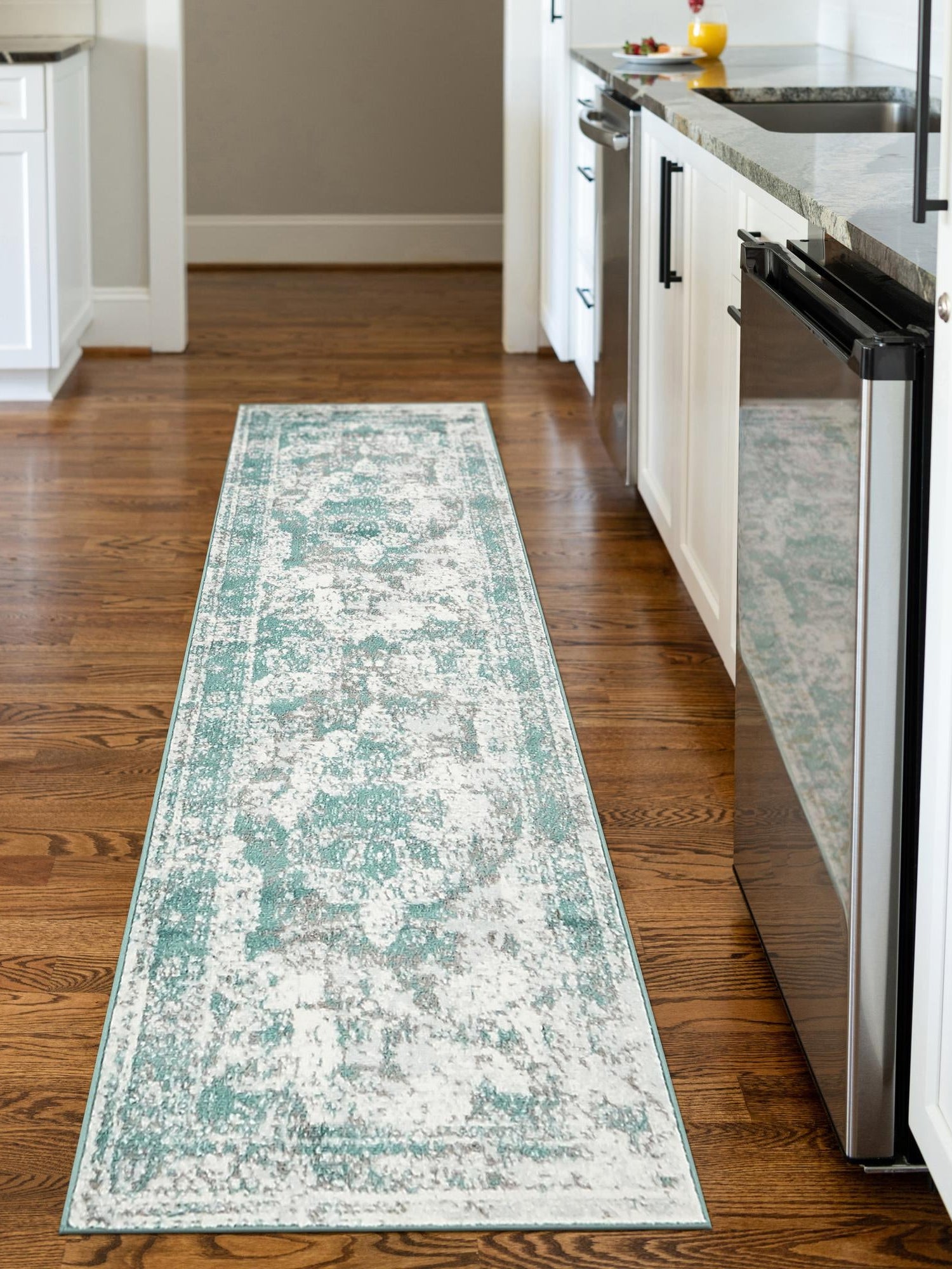 Turquoise 2' x 9' 10 Sofia Runner Area Rug Durable Easy Clean Stain Resistant Unique Carpet for Affordable Interior Home Design for Sale at Rug Engine
