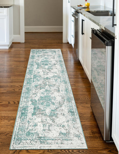 Turquoise 2' x 6' 7 Sofia Runner Area Rug Durable Easy Clean Stain Resistant Unique Carpet for Affordable Interior Home Design for Sale at Rug Engine