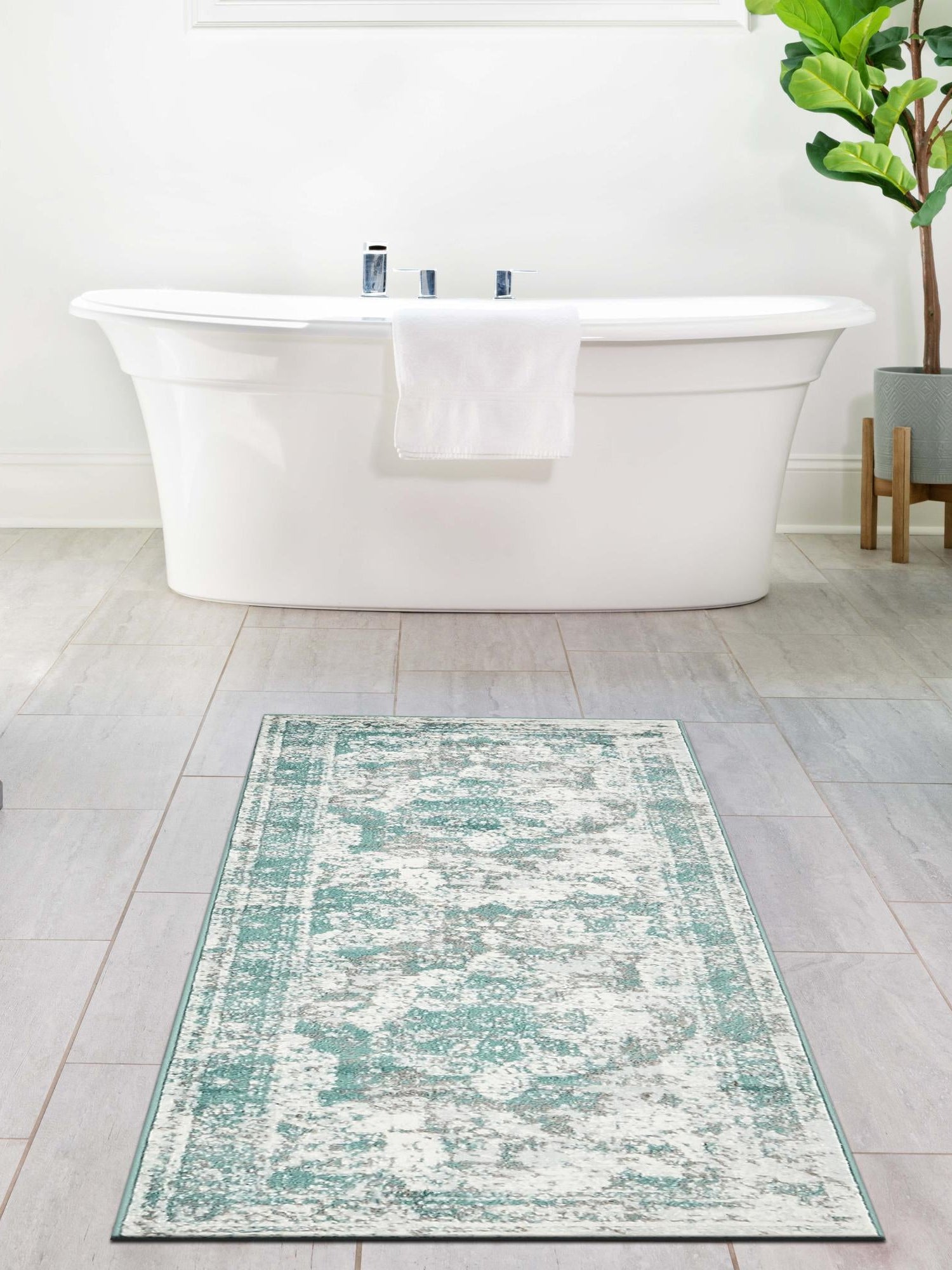 Turquoise 2' x 13' 1 Sofia Runner Area Rug Durable Easy Clean Stain Resistant Unique Carpet for Affordable Interior Home Design for Sale at Rug Engine