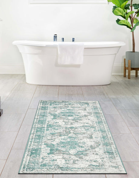 Turquoise 2' x 13' 1 Sofia Runner Area Rug Durable Easy Clean Stain Resistant Unique Carpet for Affordable Interior Home Design for Sale at Rug Engine