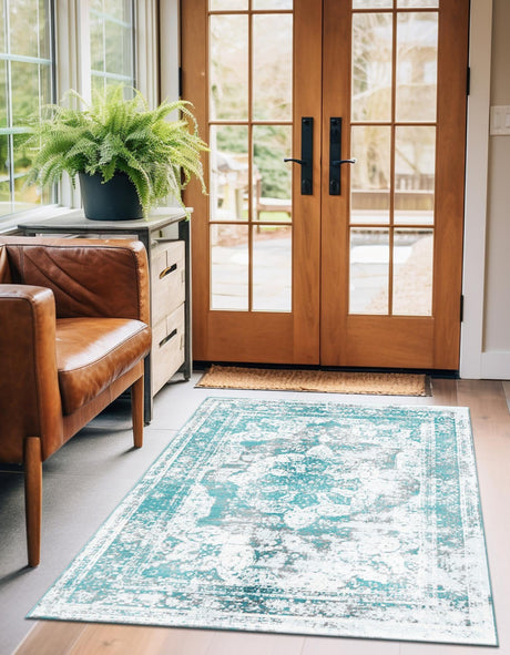 Turquoise 9' x 12' Sofia Rectangle Area Rug Durable Easy Clean Stain Resistant Unique Carpet for Affordable Interior Home Design for Sale at Rug Engine