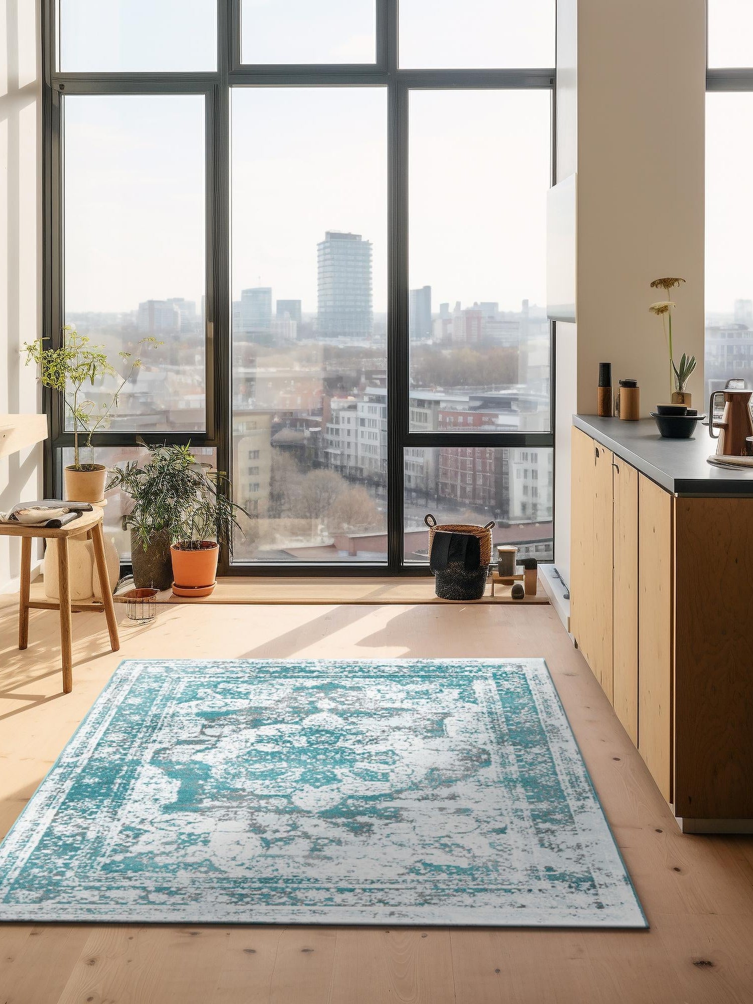 Turquoise 7' 1 x 10' Sofia Rectangle Area Rug Durable Easy Clean Stain Resistant Unique Carpet for Affordable Interior Home Design for Sale at Rug Engine