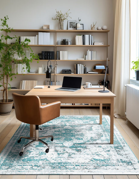Turquoise 7' 1 x 10' Sofia Rectangle Area Rug Durable Easy Clean Stain Resistant Unique Carpet for Affordable Interior Home Design for Sale at Rug Engine