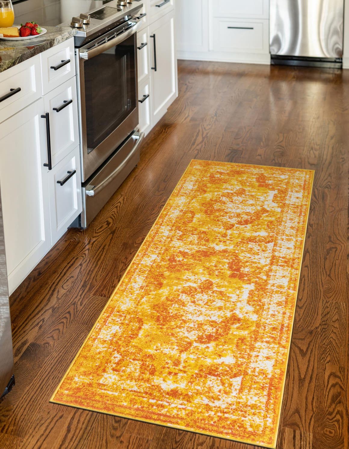 Orange 3' 3 x 19' 8 Sofia Runner Area Rug Durable Easy Clean Stain Resistant Unique Carpet for Affordable Interior Home Design for Sale at Rug Engine