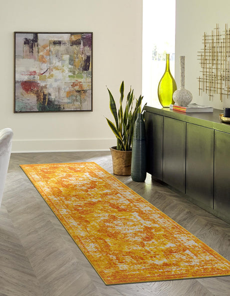 Orange 3' 3 x 19' 8 Sofia Runner Area Rug Durable Easy Clean Stain Resistant Unique Carpet for Affordable Interior Home Design for Sale at Rug Engine