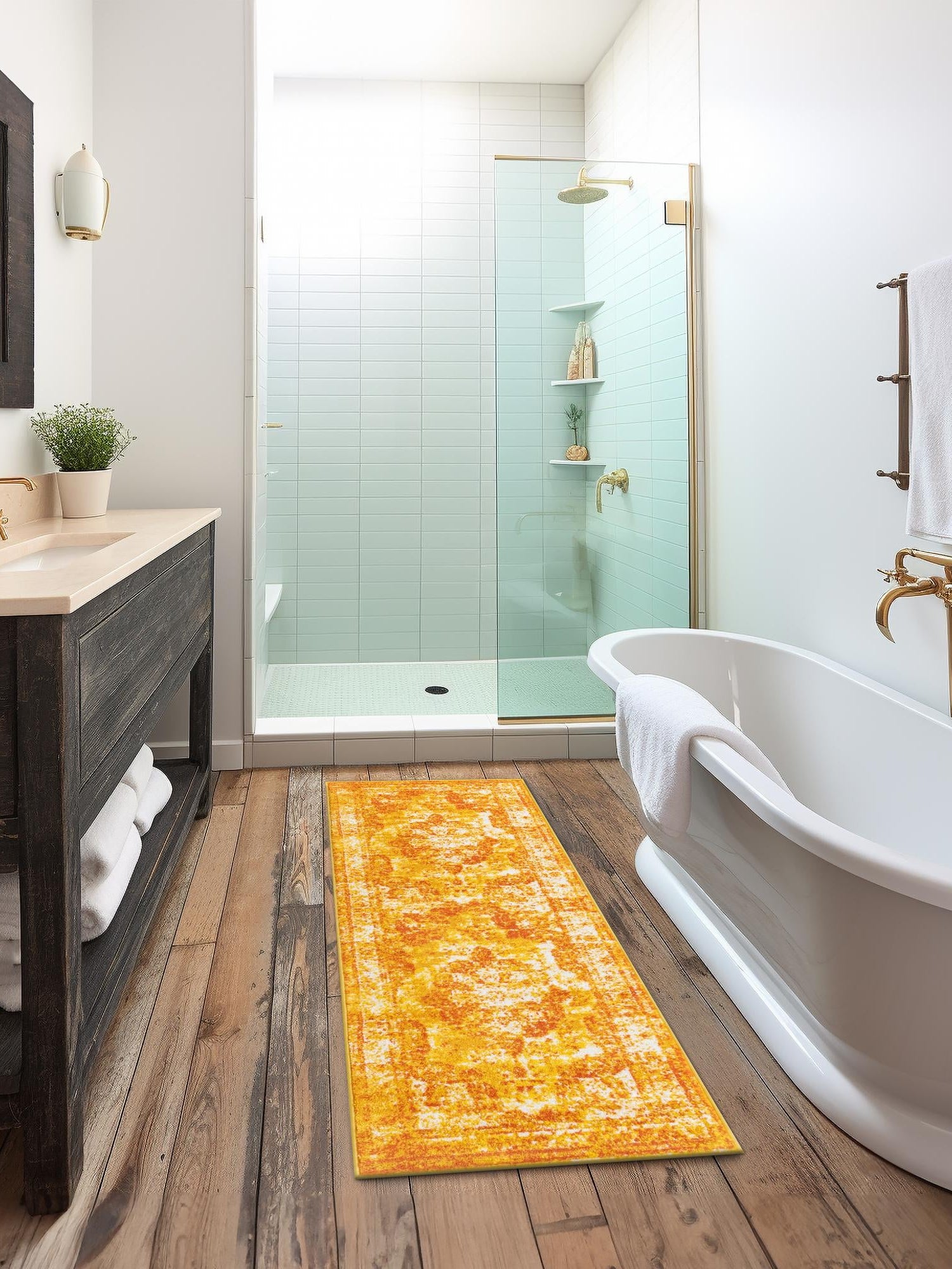 Orange 3' 3 x 19' 8 Sofia Runner Area Rug Durable Easy Clean Stain Resistant Unique Carpet for Affordable Interior Home Design for Sale at Rug Engine