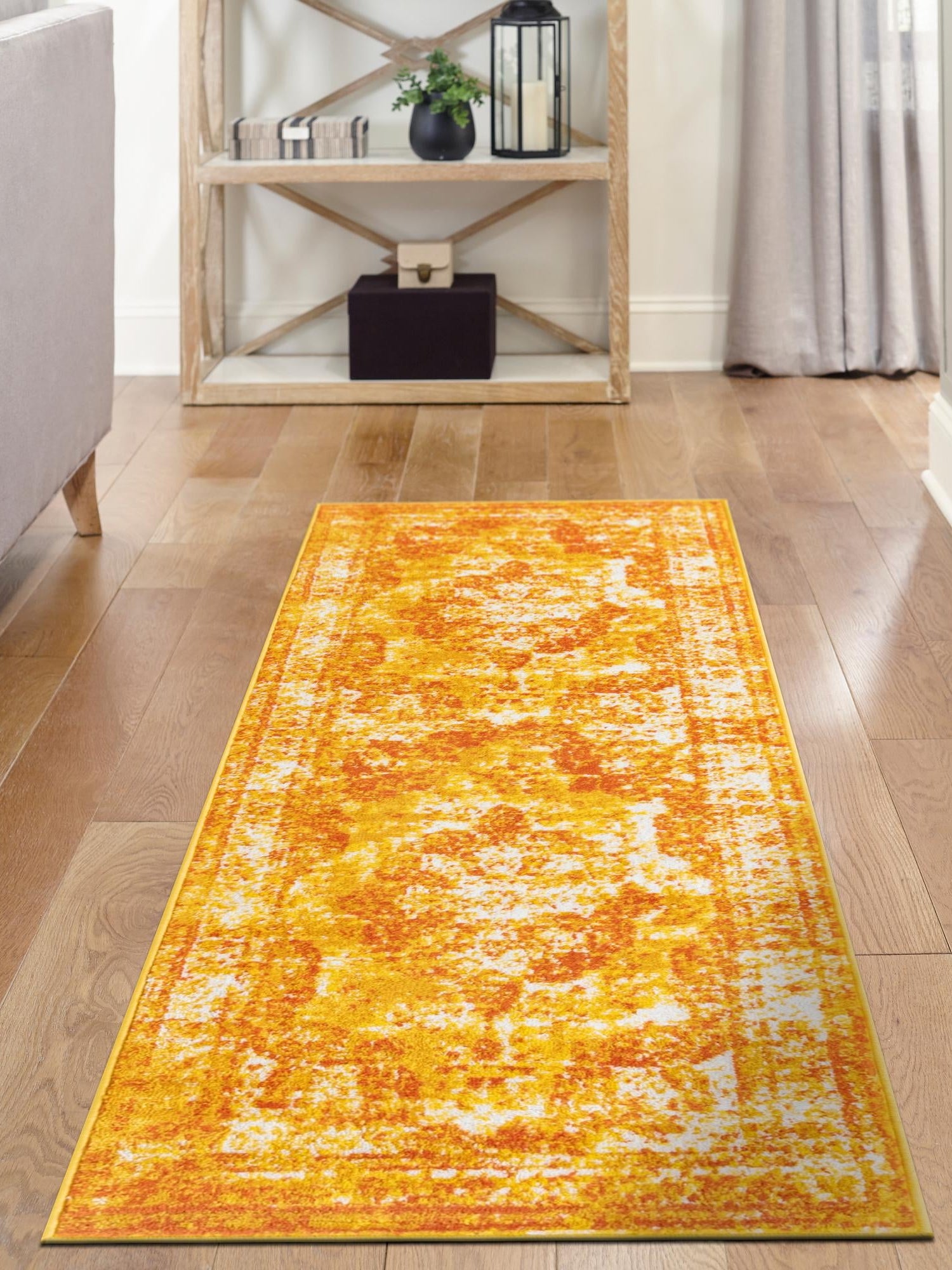 Orange 3' 3 x 19' 8 Sofia Runner Area Rug Durable Easy Clean Stain Resistant Unique Carpet for Affordable Interior Home Design for Sale at Rug Engine