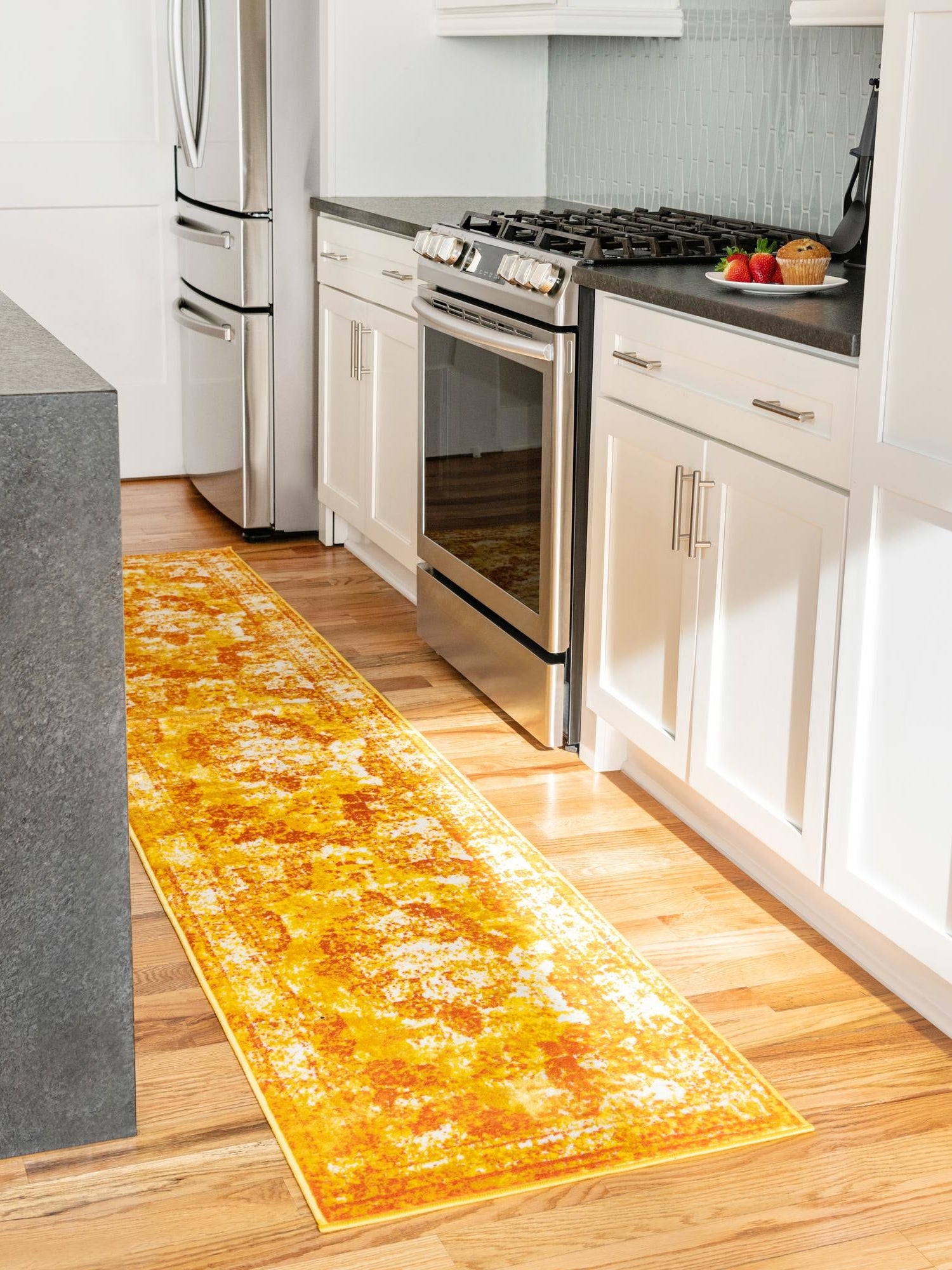 Orange 3' 3 x 19' 8 Sofia Runner Area Rug Durable Easy Clean Stain Resistant Unique Carpet for Affordable Interior Home Design for Sale at Rug Engine