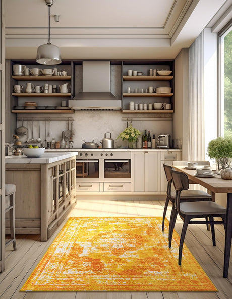 Orange 5' 3 x 8' Sofia Rectangle Area Rug Durable Easy Clean Stain Resistant Unique Carpet for Affordable Interior Home Design for Sale at Rug Engine