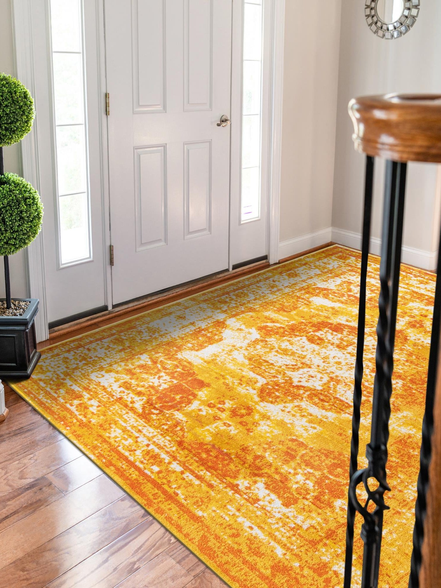 Orange 5' 3 x 8' Sofia Rectangle Area Rug Durable Easy Clean Stain Resistant Unique Carpet for Affordable Interior Home Design for Sale at Rug Engine