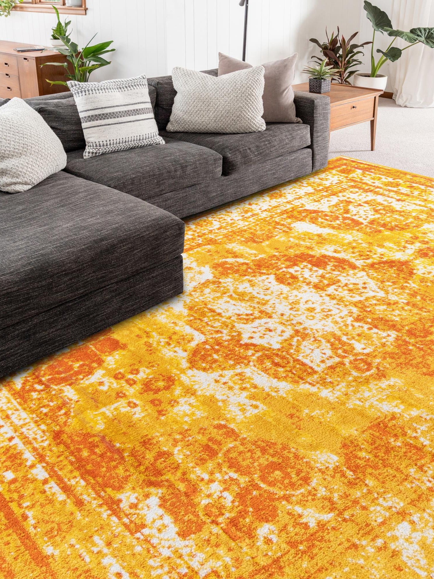 Orange 6' 1 x 9' Sofia Rectangle Area Rug Durable Easy Clean Stain Resistant Unique Carpet for Affordable Interior Home Design for Sale at Rug Engine