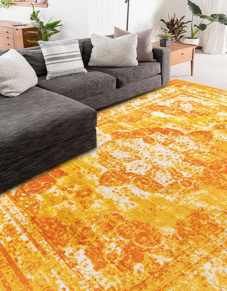 Orange 7' 1 x 10' Sofia Rectangle Area Rug Durable Easy Clean Stain Resistant Unique Carpet for Affordable Interior Home Design for Sale at Rug Engine