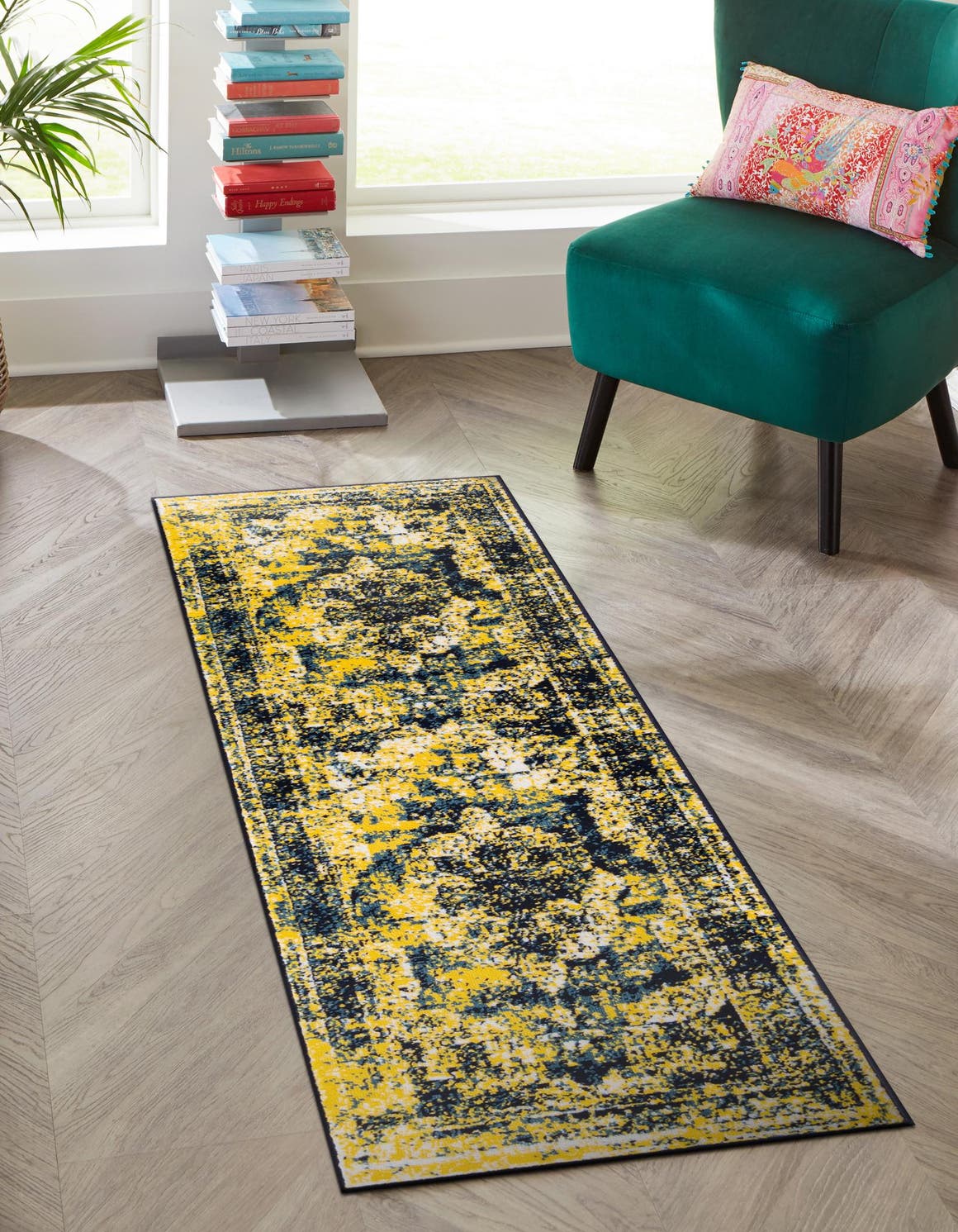 Navy Blue 2' x 13' 1 Sofia Runner Area Rug Durable Easy Clean Stain Resistant Unique Carpet for Affordable Interior Home Design for Sale at Rug Engine